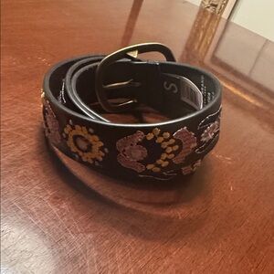 Lucky Brand Black Belt with Floral Accents